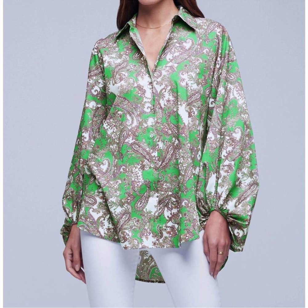 L'AGENCE mickey long‎ sleeve tunic top in grass green Paisley